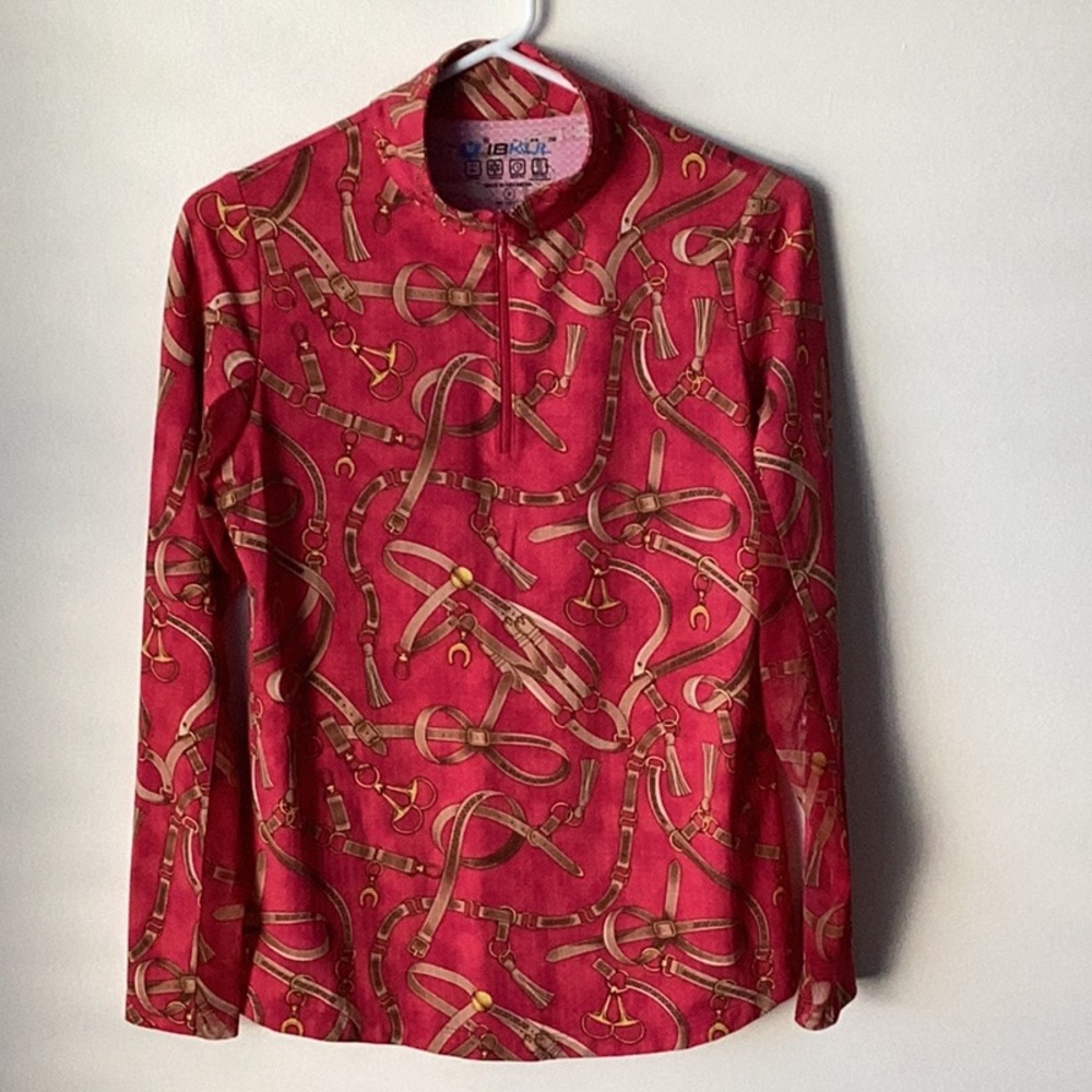 IBKUL Long Sleeve Zip Mock Alexandra Ruby Red Small - Picture 5 of 7